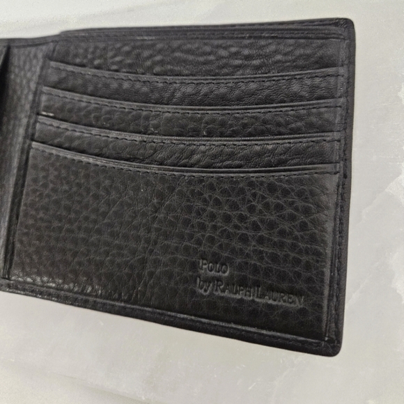 Polo Ralph Lauren Black Pebbled Leather Bi Fold Wallet And Catalina Pass Insert - Picture 5 of 8